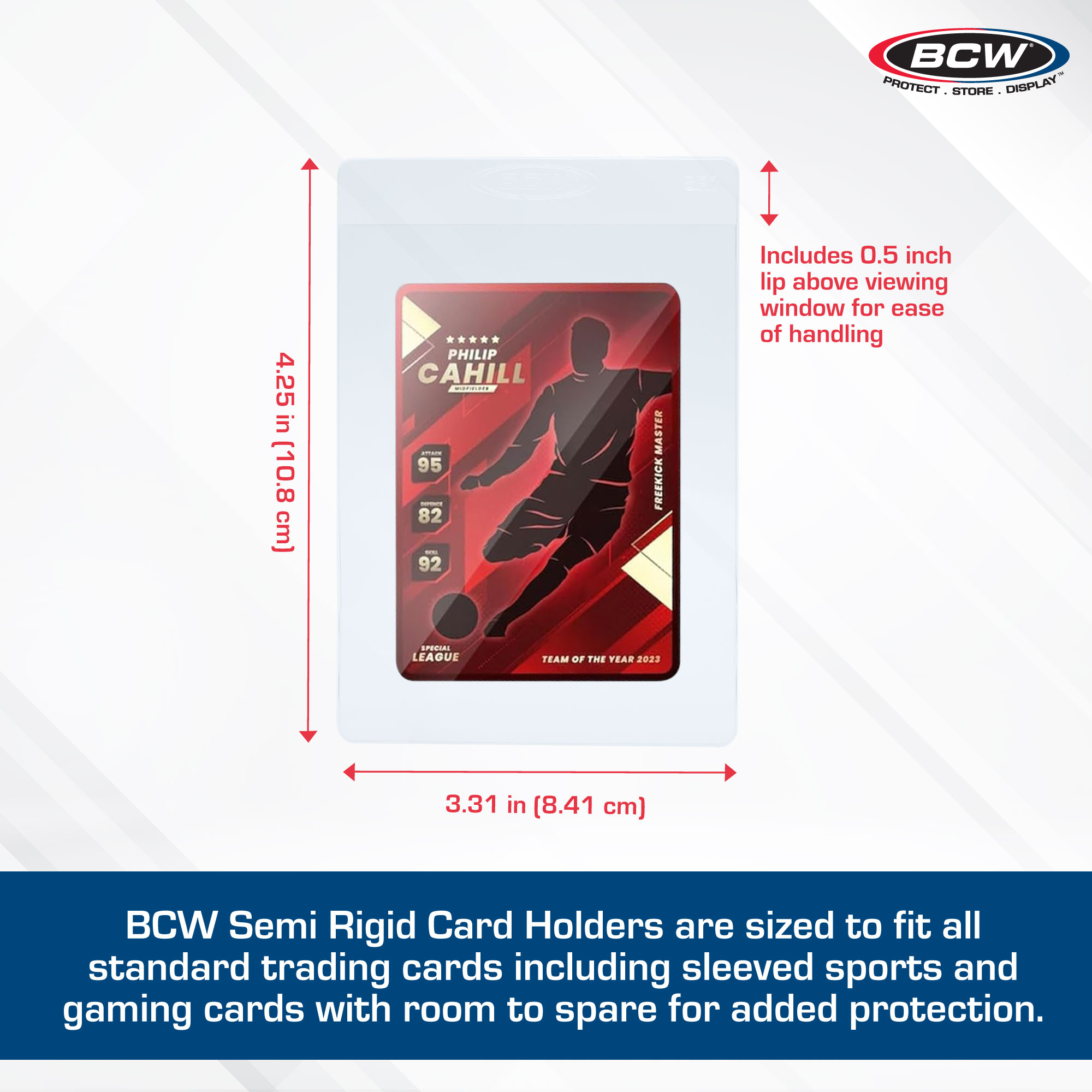 BCW semi-rigid card holder dimensions showing the lip above the card for PSA grading submissions