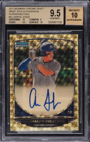 The 2013 Bowman Chrome Draft Superfractor Auto 1/1 Aaron Judge, graded BGS 9.5 with a perfect 10 autograph