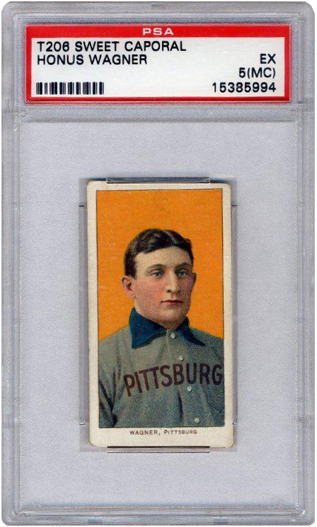 1909 T206 Honus Wagner graded PSA EX 5, via Wikimedia Commons (public domain)